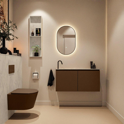 MONDIAZ TURE-DLUX Meuble toilette - 100cm - Rust - EDEN - vasque Opalo - position gauche - 1 trou de robinet