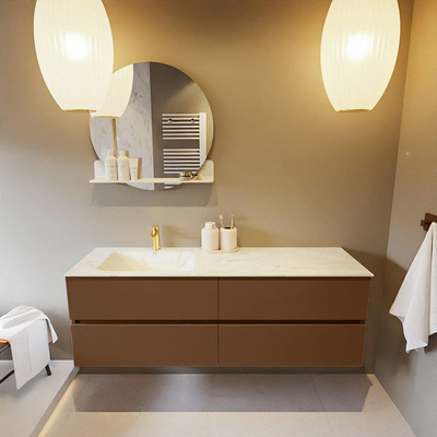 Mondiaz VICA-DLUX Ensemble de meuble de salle de bain - 150cm - meuble sous-vasque repos - 4 tiroirs - lavabo encastré cloud gauche - 1 trou de robinet - version haute de 60cm - opalo