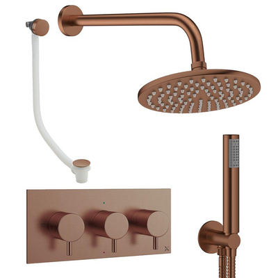 Crosswater MPRO Ensemble de douche pluie encastré - 3 poignées - vidage de baignoire - pomme de douche 20 cm - douchette à main - bras mural - bronze brossé