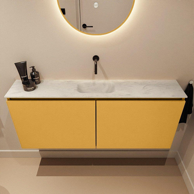 MONDIAZ TURE-DLUX meuble de toilettes 120cm Ocher. EDEN lavabo Opalo position milieu. Sans trou de robinet.