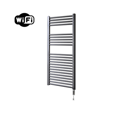 Sanicare HVW Radiateur électrique - 111,8x45cm - 596W - wifi - thermostat - chrome - en bas à droite - gunmetal (anthracite)