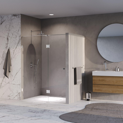 BRAUER Void Carving Nisdeur - 2-delig - 160x200cm - 70cm draaideur aan glas - glascoating - omkeerbaar - helder glas - Chroom