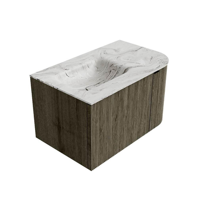 Mondiaz KURVE-DLUX Ensemble de meuble salle de bain - 75x46x40cm - 1 tiroir - 1 porte - lavabo en solid surface - gauche - 1 trou de robinet - Shadow