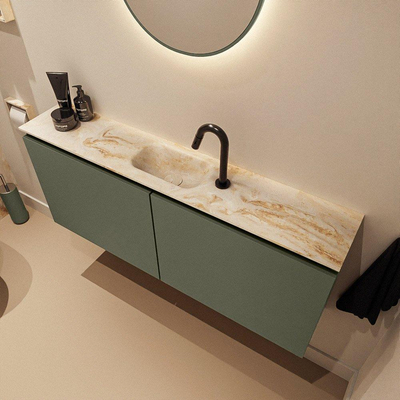 MONDIAZ TURE-DLUX Meuble de toilette 120 cm Army. EDEN lavabo Frappe position milieu. Avec 1 trou de robinet.