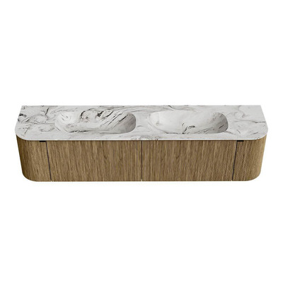 Mondiaz KURVE-DLUX Badkamermeubelset - 190x46x40cm - 2 lade - 2 deuren - wastafel solid surface - dubbel - 2 kraangaten - Dusk