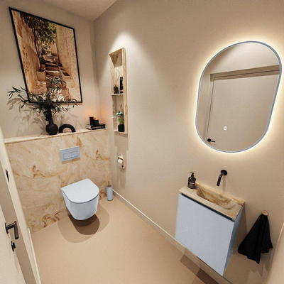 MONDIAZ TURE-DLUX Meuble de toilettes 40 cm Clay. Lavabo EDEN Frappe position droite. Sans trou de robinet.