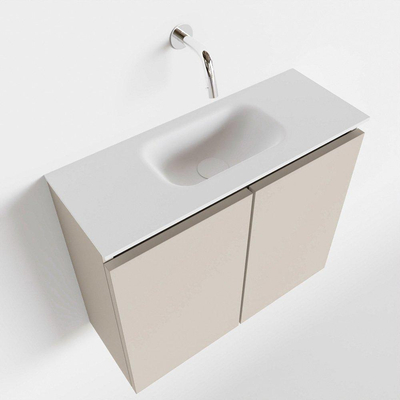 MONDIAZ TURE Toiletmeubel 60x23x50cm met 0 kraangaten 2 deuren linen mat Wastafel Eden midden Solid Surface Wit