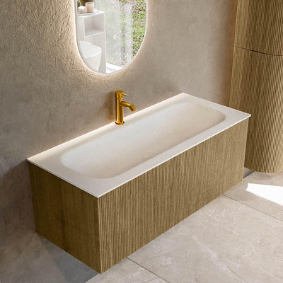 Mondiaz KURVE Badkamermeubelset - 110x46x40cm - 1 lade - wastafel solid surface - midden - 1 kraangat - Dusk