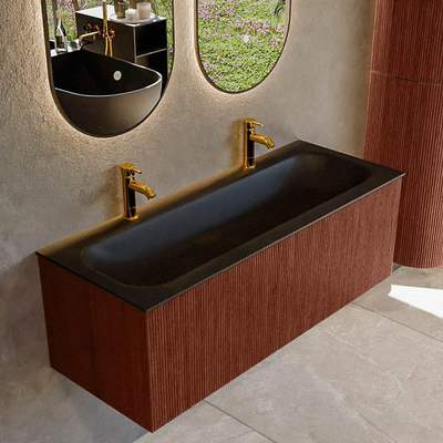 Ensemble de meuble de salle de bain Mondiaz KURVE - 120x46x40cm - 1 tiroir - lavabo en solid surface - centre - 2 trous de robinet - Ruby