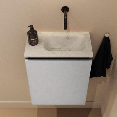 MONDIAZ TURE-DLUX Meuble de toilettes 40 cm Plata. EDEN lavabo Opalo position à droite. Sans trou de robinet.