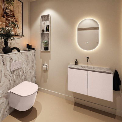 MONDIAZ TURE-DLUX Meuble toilette - 80cm - Rosee - EDEN - vasque Glace - position centrale - sans trou de robinet