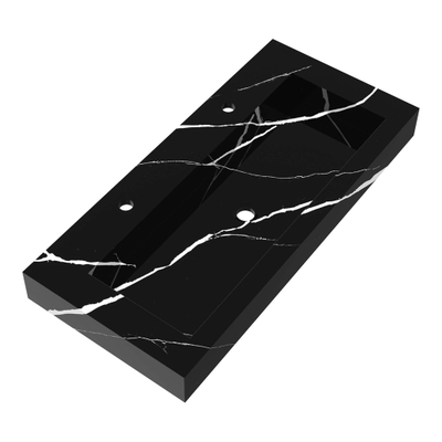BRAUER Coral wastafel - 100x46x10cm - - 1 wasbak - 2 kraangaten - composiet - marmerlook - Nero Marquina