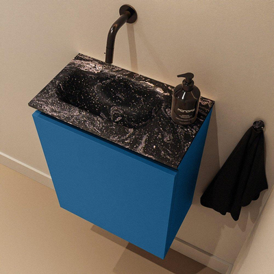 MONDIAZ TURE-DLUX meuble WC 40 cm Jeans. Lavabo EDEN Lava position gauche. Sans trou de robinet.