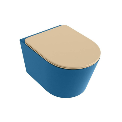 Mondiaz LAVIE WC suspendu – sans bride – 36 x 53 cm – avec abattant softclose – Jeans (bleu), abattant Sand (beige)