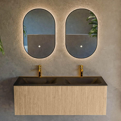MONDIAZ KURVE Meuble de salle de bains 120cm couleur Oak avec 1 tiroir. Lavabo CLOUD double 2 trous de robinet Urban.