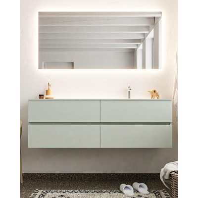 Mondiaz VICA ensemble de meuble de salle de bain - 150cm - meuble sous-vasque gris - 4 tiroirs - lavabo cloud droite - 1 trou de robinet - miroir LED - version XL 60cm de haut