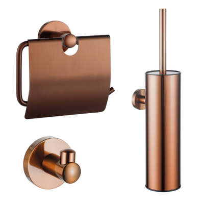 FugaFlow Eccelente Ensemble d’accessoires WC - porte-brosse WC - fermé - crochet porte-serviette - porte-rouleau WC - avec couvercle - cuivre brossé