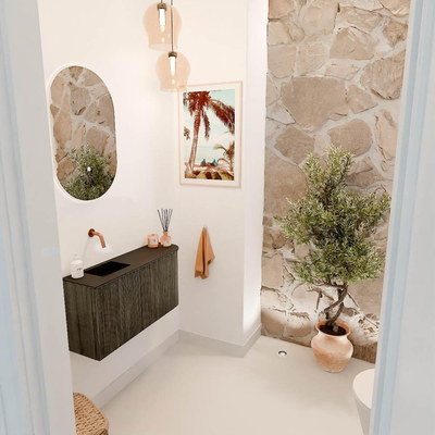 Mondiaz JOYA 81.6cm toiletmeubel - ronding rechts kleur Shadow - Wastafel FAYE positie Links Zonder kraangat kleur Urban.