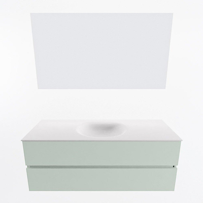 Mondiaz VICA ensemble de meuble de salle de bain - 130cm - meuble sous-vasque greey - 2 tiroirs - lavabo moon milieu - sans trous de robinet - couleur talc - miroir LED - version XL 60cm de haut