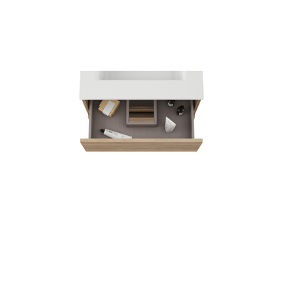 Adema Chaci PLUS Ensemble de meuble - 59.5x86x45.9cm - 1 vasque Blanc - robinets encastrables Inox - 3 tiroirs - miroir rectangulaire - Canelle