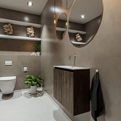 MONDIAZ TURE Kit lave-mains - 60x23x50cm - 0 trou de robinet - 2 portes - marron foncé mat - Lavabo centré - Acrylique Blanc