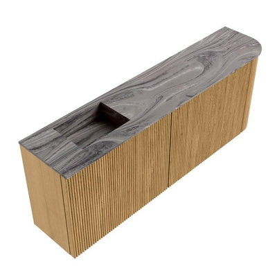 Mondiaz JOYA-DLUX Meuble de salle de bains - 111.6cm - arrondi droit couleur Chêne - Vasque FAYE position Gauche 1 trou de robinet couleur Sombra