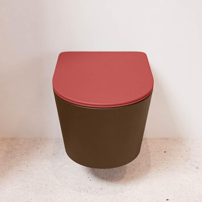 Mondiaz LAVIE hangtoilet – spoelrandloos – 36 x 53 cm – met softclose zitting – Rust (bruin), zitting Fire (rood)