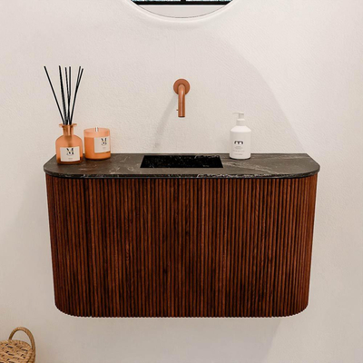 Mondiaz JOYA-DLUX 73.2cm toiletmeubel - ronding links en rechts kleur Ruby - Wastafel FAYE positie Midden Zonder kraangat kleur Lava.