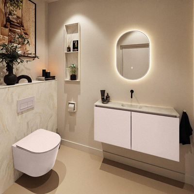 MONDIAZ TURE-DLUX meuble WC 100cm Rosee. EDEN vasque Ostra position milieu. Sans trou de robinet.
