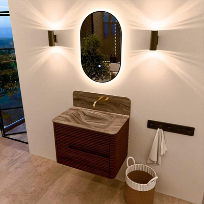 Mondiaz CIRO-DLUX Meuble de salle de bains - 70x45x50cm - Plan vasque en solid surface Sombra - 1 lavabo au milieu - sans trous de robinet - 2 tiroirs - Ruby