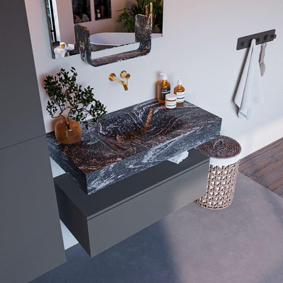 Mondiaz ALAN-DLUX Ensemble de meuble - 90cm - meuble Plata mat - 1 tiroir - Lavabo Cloud Lava suspendu - vasque Centre - 0 trous de robinet