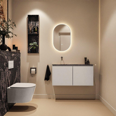 MONDIAZ TURE-DLUX Meuble toilette - 100cm - Linen - EDEN - vasque Lava - position gauche - sans trou de robinet