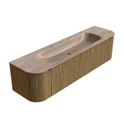 MONDIAZ KURVE-DLUX 170cm badmeubel ronding Links + Rechts kleur Dusk met 1 lade en 2 deuren. Wastafel BIG LARGE Midden 1 kraangat Saba.