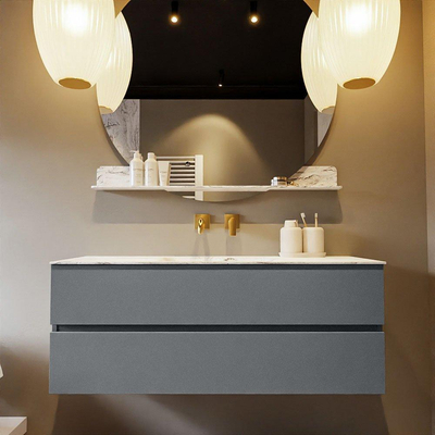 Mondiaz VICA-DLUX ensemble de meuble de salle de bain - 130cm - meuble sous-vasque plata - 2 tiroirs - lavabo encastrée cloud milieu - sans trous de robinet - version haute de 60cm - glace