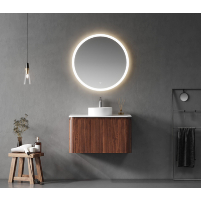 Saniclass Terra Wastafelonderkast - 80cm - 2 lades - afgeronde hoeken - kastanje (walnoot)