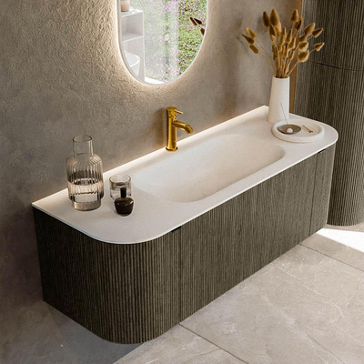 Mondiaz KURVE Ensemble de meuble de salle de bains - 130x46x40cm - 1 tiroir - 2 portes - lavabo solid surface - central - 1 trou de robinet - Shadow