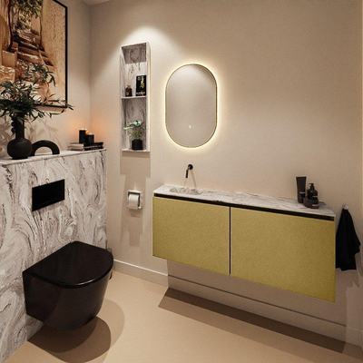 MONDIAZ TURE-DLUX Meuble toilette - 120cm - Oro - EDEN - vasque Glace - position gauche - sans trou de robinet
