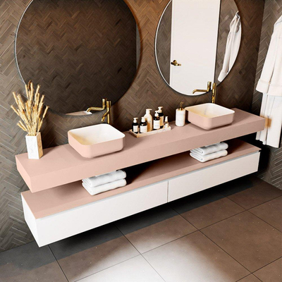 Mondiaz TOP 30 Vrijhangend Topblad - 230x30x12cm - geschikt voor waskom - Solid surface - Rosee