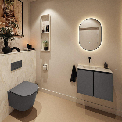 MONDIAZ TURE-DLUX Meuble toilette - 60cm - Dark Grey - EDEN - vasque Ostra - position gauche - sans trou de robinet