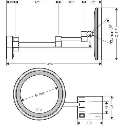 Hansgrohe Addstoris miroir de maquillage led 3x agrandissement optique or poli
