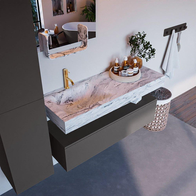 Mondiaz ALAN-DLUX Ensemble de meuble - 120cm - meuble Dark grey mat - 1 tiroir - Lavabo Cloud Glace suspendu - vasque Gauche - 1 trou de robinet