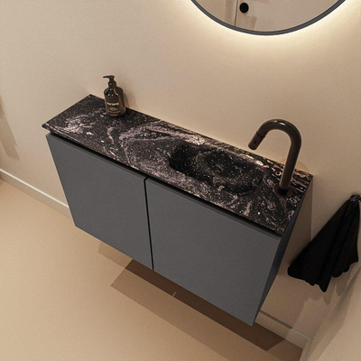 MONDIAZ TURE-DLUX 80cm toiletmeubel Dark Grey. EDEN wastafel Lava positie rechts. Met 1 kraangat.