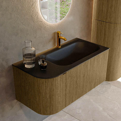 Mondiaz KURVE Badkamermeubelset - 95x46x40cm - 1 lade - 1 deur - wastafel solid surface - rechts - 1 kraangat - Dusk