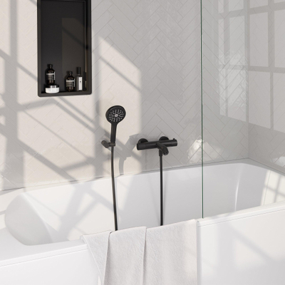 BRAUER Stripe Baddouche Thermostaatkraan SET 04 - opbouw - wandhouder - 3-standen handdouche - doucheslang - mat zwart
