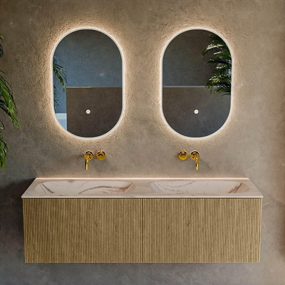 MONDIAZ KURVE-DLUX Meuble de salle de bains 140 cm couleur Dusk avec 2 tiroirs et 0 porte. Plan-vasque STOR SMALL Double sans trou de robinet Nata.