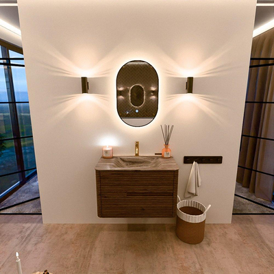 Mondiaz CIRO-DLUX Badkamermeubelset - 80x45x50cm - Solid surface wastafel Sombra - 1 wasbak Midden - 1 kraangat - 2 lades - Dusk