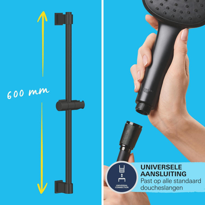 Grohe Vitalio Start 110 Glijstangset - 60cm - ronde handdouche - 2 straalsoorten - gladde doucheslang - matte black (mat zwart)
