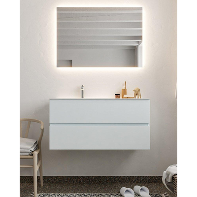 Mondiaz VICA ensemble de meuble de salle de bain - 100cm - meuble sous-vasque argile - 2 tiroirs - lavabo lune gauche - 1 trou de robinet - miroir LED - version XL 60cm de haut