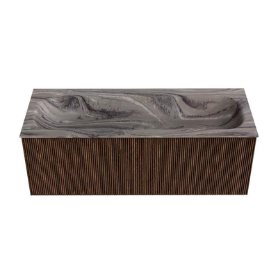 MONDIAZ KURVE-DLUX 120cm badmeubel kleur Walnut met 1 lade en 0 deuren. Wastafel BIG LARGE Midden 1 kraangat Sombra.