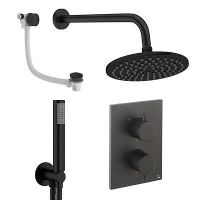 Crosswater MPRO ensemble de douche pluie encastré – douche de tête Ø 20 cm – douchette bâton – 2 leviers – vidage de baignoire – noir mat